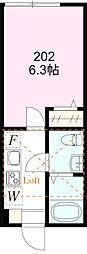 アザーレ・キュリオス国立 1Kの間取図画像