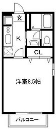 フォンティーヌ・シャンテ 1Kの間取図画像