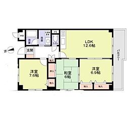 メルベーユ宝塚 3LDKの間取図画像