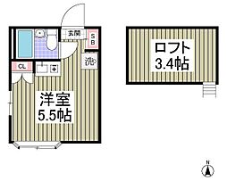 ブルーメ一ツ家55 2階ワンルームの間取り