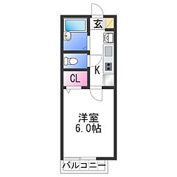 TJ鳴神 1Kの間取図画像