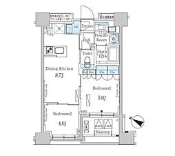 パークアクシス日本橋浜町レジデンス 2DKの間取図画像