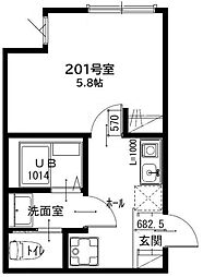セジュール 1Kの間取図画像