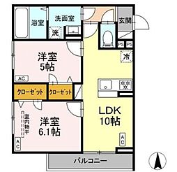D Paina殿町 2LDKの間取図画像
