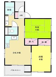 ベルオーク永田東 2DKの間取図画像