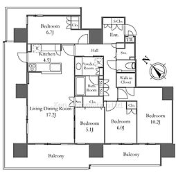 ＨＡＲＵＭＩ　ＦＬＡＧ　ＳＥＡ　ＶＩＬＬＡＧＥＡ棟 4階4LDKの間取り