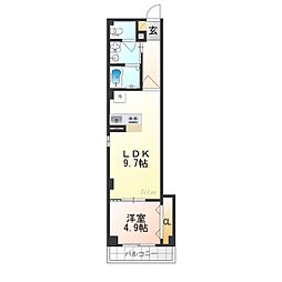 フォルモント城陽 2階1LDKの間取り