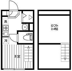 Coron Heiwadai 2階ワンルームの間取り
