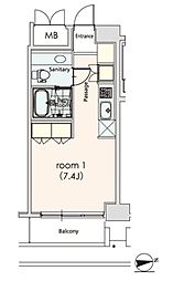 カスタリア芝公園 9階ワンルームの間取り