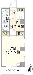 上野毛1137ビル 1Kの間取図画像