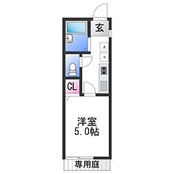 TJ杭ノ瀬II 1Kの間取図画像