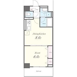 グリュックス クレー 2階1DKの間取り