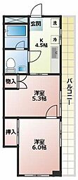 岸田ビル 2Kの間取図画像