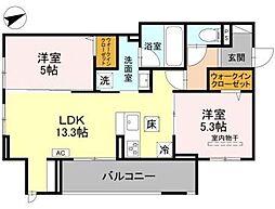 東松山市和泉町アパート 2LDKの間取図画像