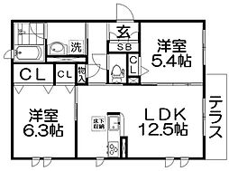 レジェンド太秦 2LDKの間取図画像