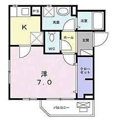カーサルフス 1Kの間取図画像