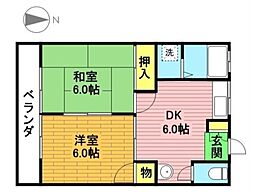 豊雄ハイツ 2DKの間取図画像