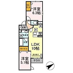 D'Bless宿河原 2LDKの間取図画像