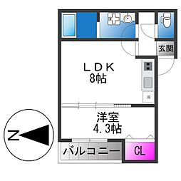 Well-being鶴橋 1LDKの間取図画像