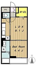 シエル・ブルーB 1LDKの間取図画像