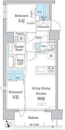 デュオフラッツ浅草田原町 13階2LDKの間取り