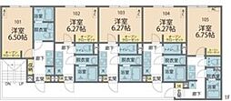 カインドネス厚木旭町North01 1Kの間取図画像