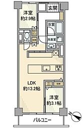 クレベール西新宿 2LDKの間取図画像