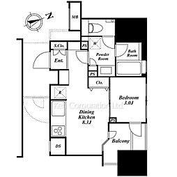 朝日マンション五反田 1DKの間取図画像