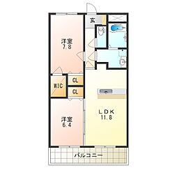 グレイスコート 2LDKの間取図画像