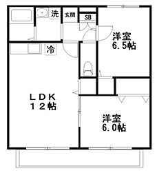 プランドールB 2LDKの間取図画像