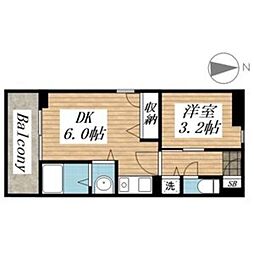 リード桜坂 1DKの間取図画像