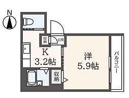 Ｔ’Ｓ　ＦＯＲＴ 3階1Kの間取り