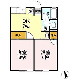 ベルメゾンE棟 2DKの間取図画像