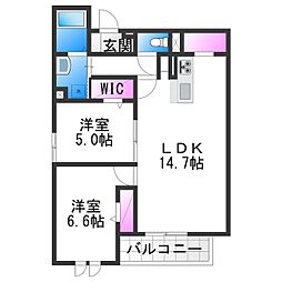 Passaro Grande北田辺 2LDKの間取図画像