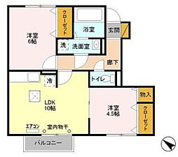 センターフィールドB 2LDKの間取図画像