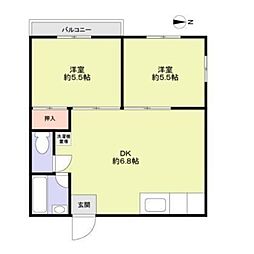 西山ハイツ 2DKの間取図画像