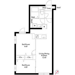 グランパセオ中目黒IV 2LDKの間取図画像