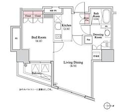 パークキューブ八丁堀 1LDKの間取図画像