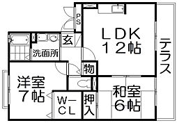ドミール岡山手 2LDKの間取図画像