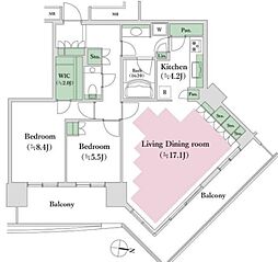 アーバンドックパークシティ豊洲タワーA 2LDKの間取図画像