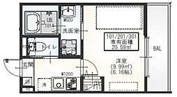ＧＲＡＤＵＳ二和向台II 1階1Kの間取り