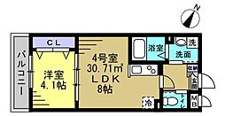 草加市谷塚町アパート 1LDKの間取図画像