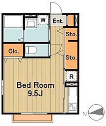 京王相模原線 多摩境駅 徒歩7分の賃貸アパート 2階ワンルームの間取り