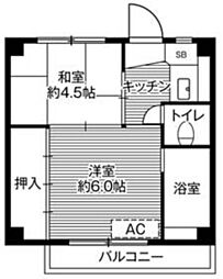 ビレッジハウス今福2号棟 2Kの間取図画像