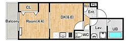 ジーメゾン八王子クレール 1DKの間取図画像