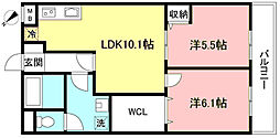 リバーサイド大澤 2LDKの間取図画像