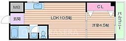 桜宮ハイツ 1LDKの間取図画像