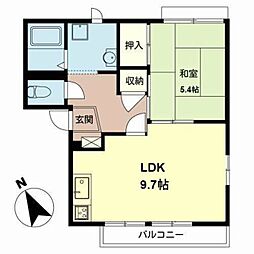 小坂グリーンハイツ 1LDKの間取図画像