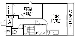 グランコスモ交野 1LDKの間取図画像