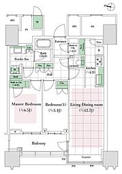 パークコート文京小石川ザタワー 2LDKの間取図画像